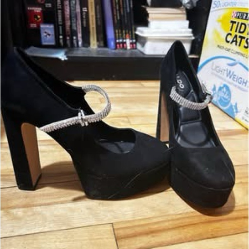 Aldo Black Heels with High Thick Heel and Platform Sole